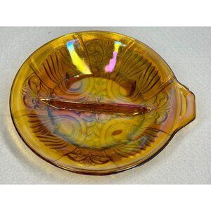 Vintage Marigold Carnival Glass Divided Plate Footed w/Handle 7.5" Indiana Glass